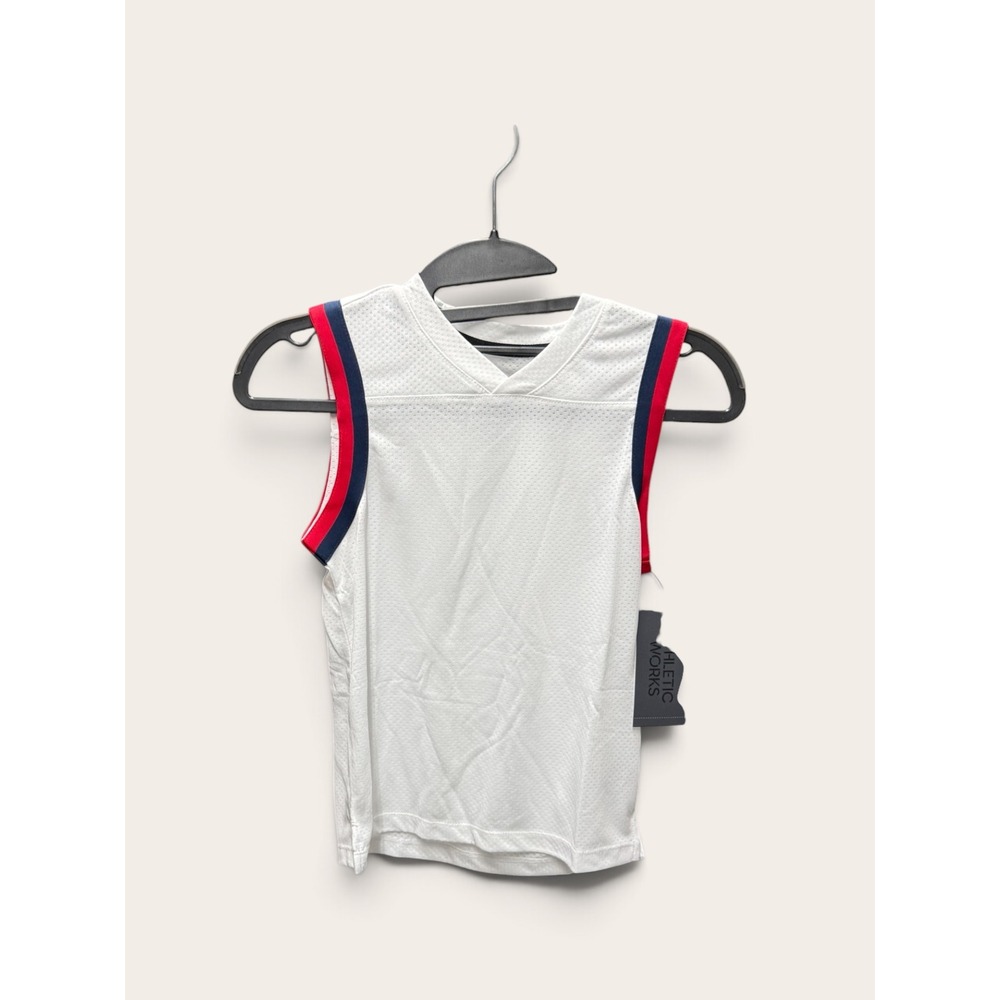 Athletic Works Boys Basketball Tank Top Vivid White Mesh Jersey Red Blue S 6-7